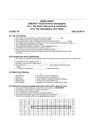 CBSE Worksheets for Class 7 Geography The Earth’s Structure Assignment