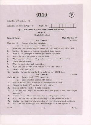 AP Inter 2nd Yea Quality Control of Milk and Processing-II March-2019-Vocational Question Paper