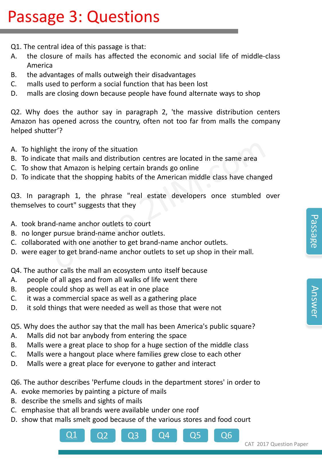 CAT 2017 CAT VARC Slot 1 Question Paper - Page 7