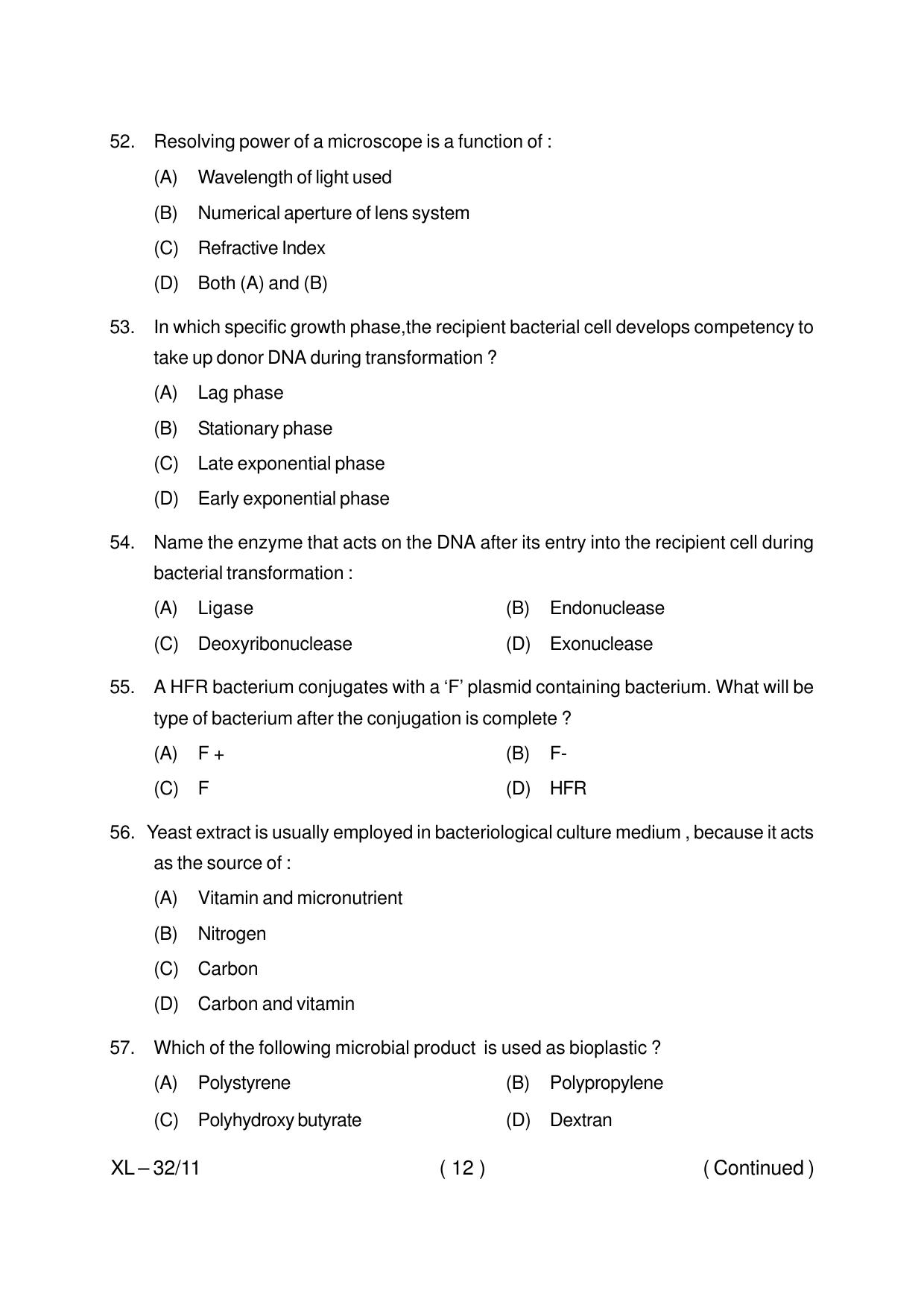 Odisha CPET MICROBIOLOGY 2020 Question Paper - Page 12