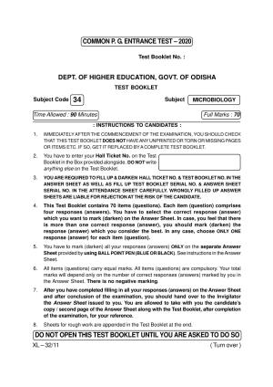 Odisha CPET MICROBIOLOGY 2020 Question Paper
