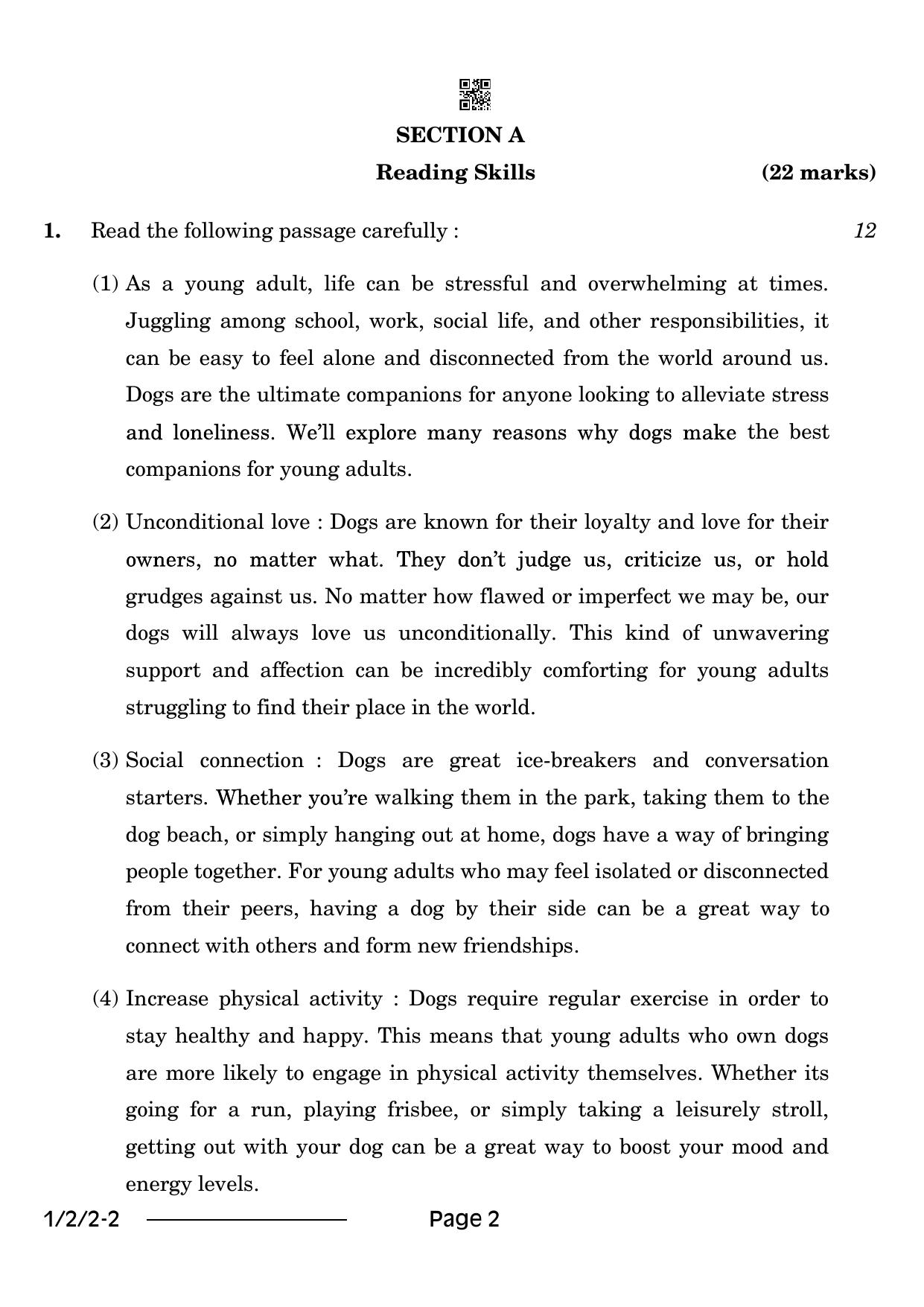 CBSE Class 12 1-2-2 English Core 2024 Question Paper - Page 2