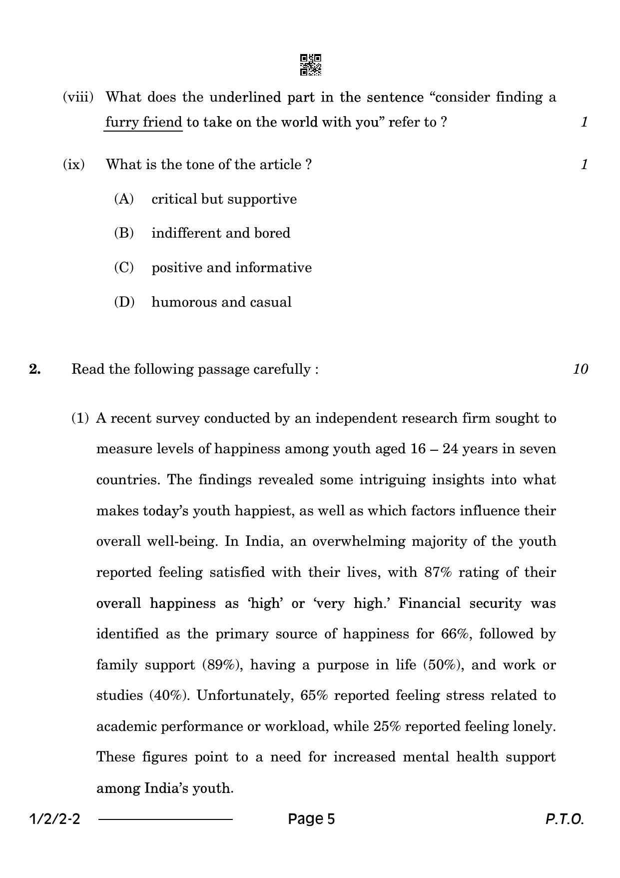 CBSE Class 12 1-2-2 English Core 2024 Question Paper - Page 5