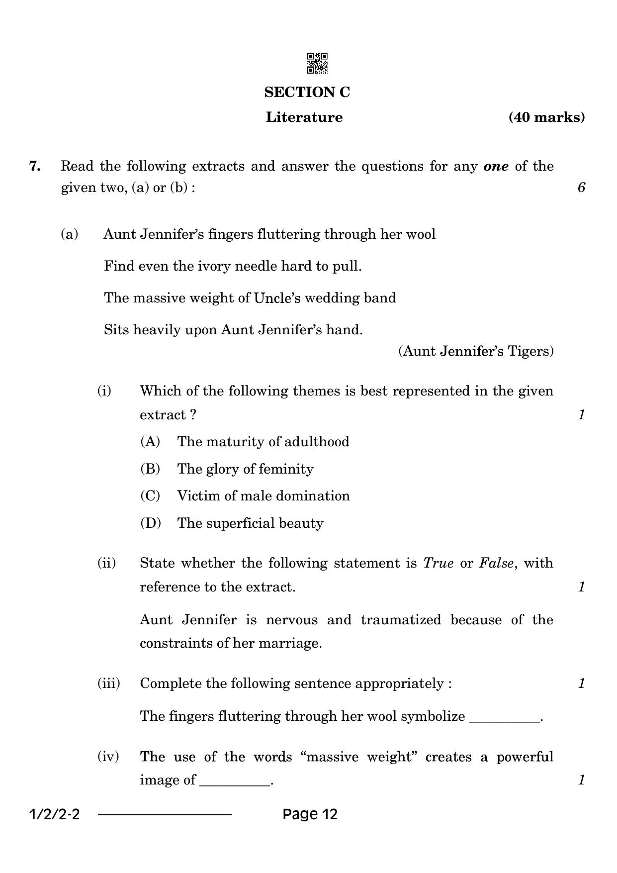 CBSE Class 12 1-2-2 English Core 2024 Question Paper - Page 12