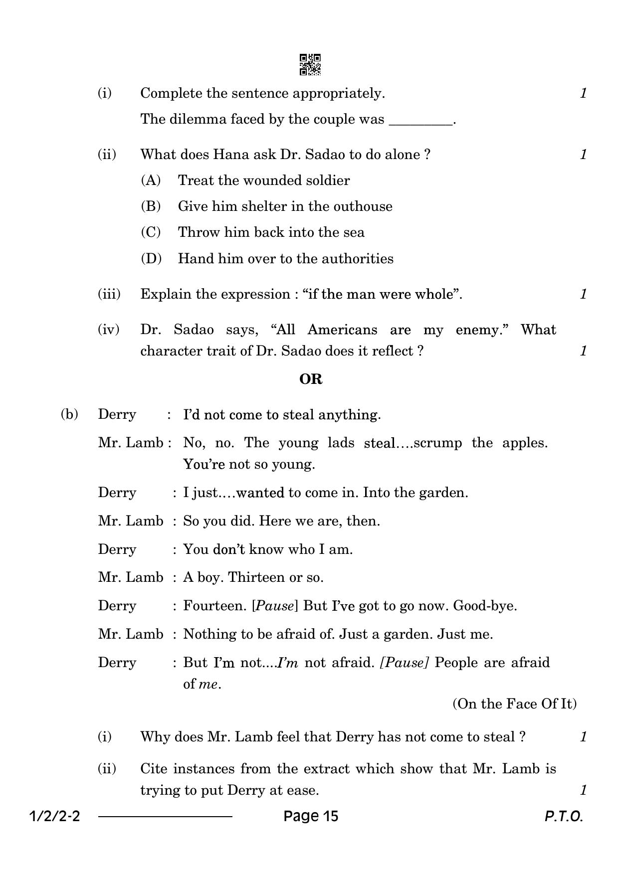 CBSE Class 12 1-2-2 English Core 2024 Question Paper - Page 15