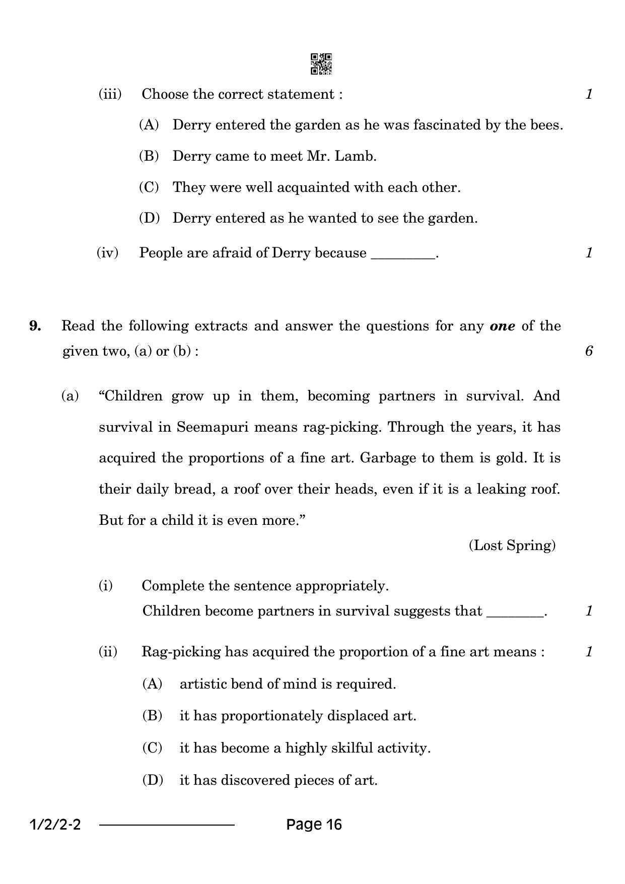 CBSE Class 12 1-2-2 English Core 2024 Question Paper - Page 16