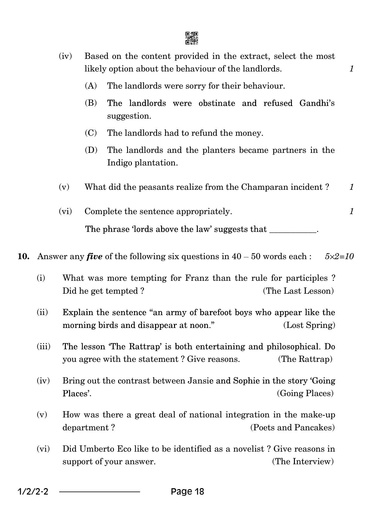 CBSE Class 12 1-2-2 English Core 2024 Question Paper - Page 18