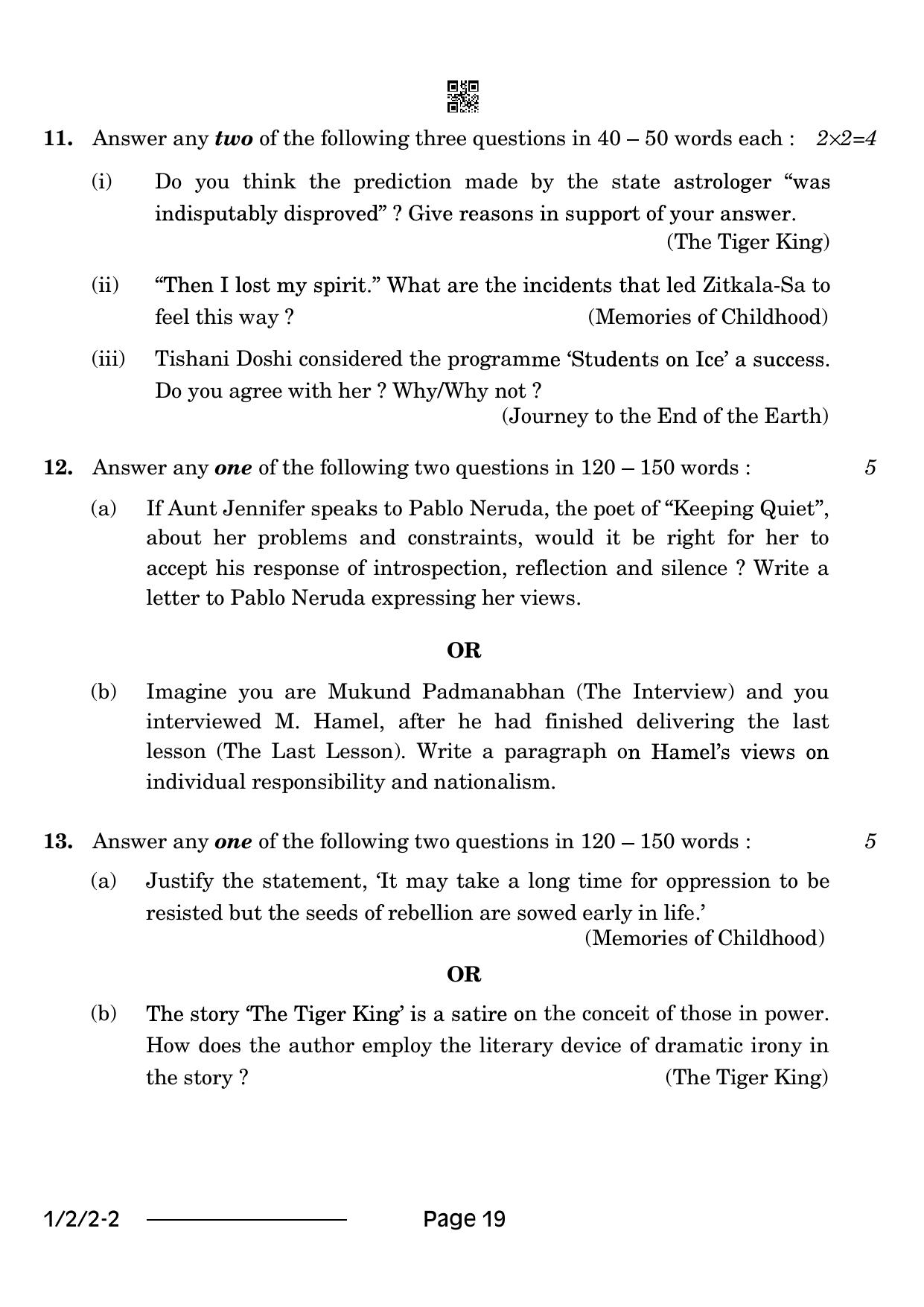CBSE Class 12 1-2-2 English Core 2024 Question Paper - Page 19