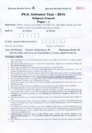 PU MPET French 2015 Question Paper