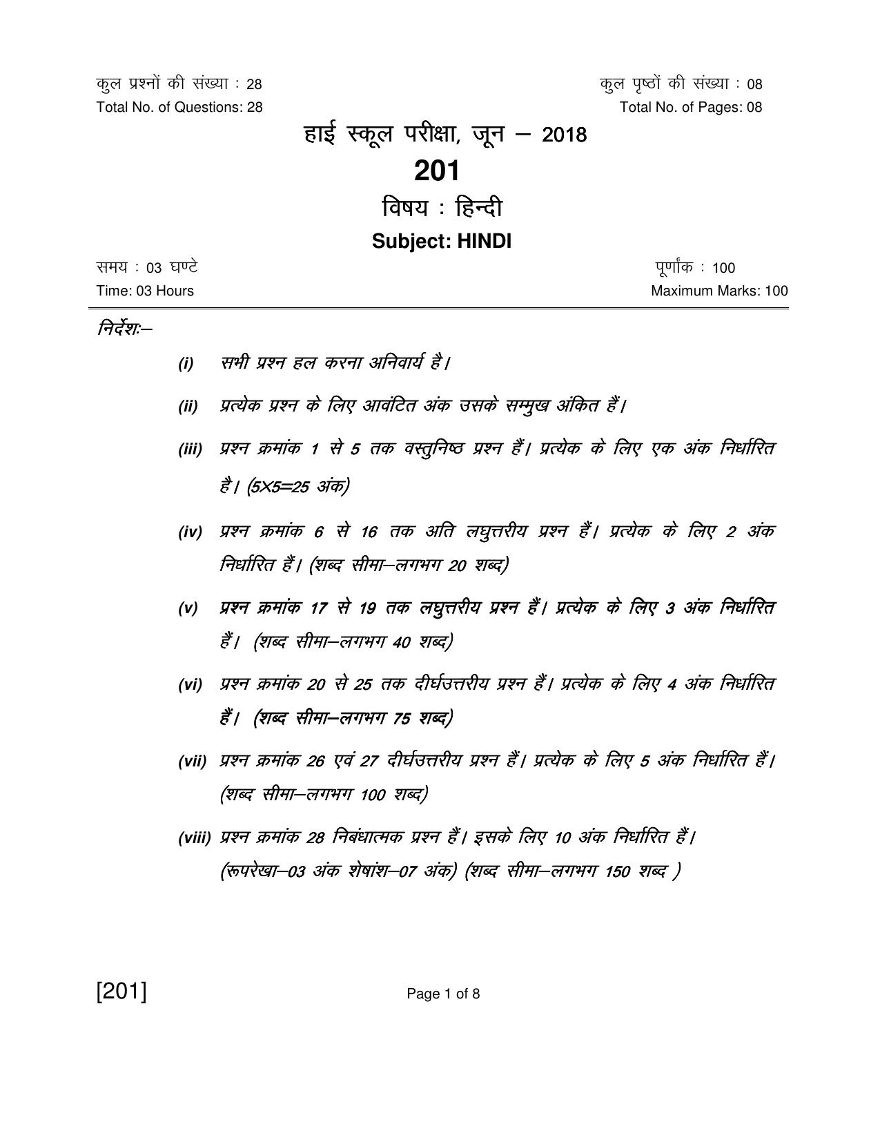 Open School Exam 2018 June Question Paper (All Subjects) - Page 1