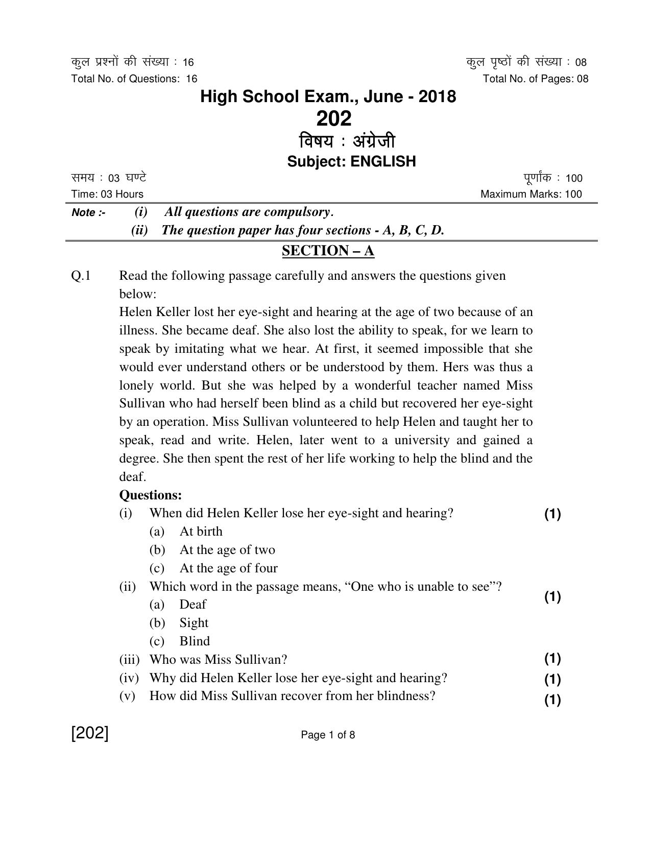 Open School Exam 2018 June Question Paper (All Subjects) IndCareer Docs