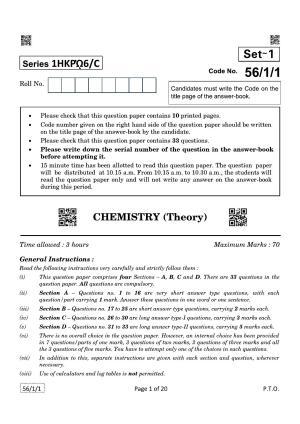 CBSE Class 12 QP_043_CHEMISTRY 2021 Compartment Question Paper