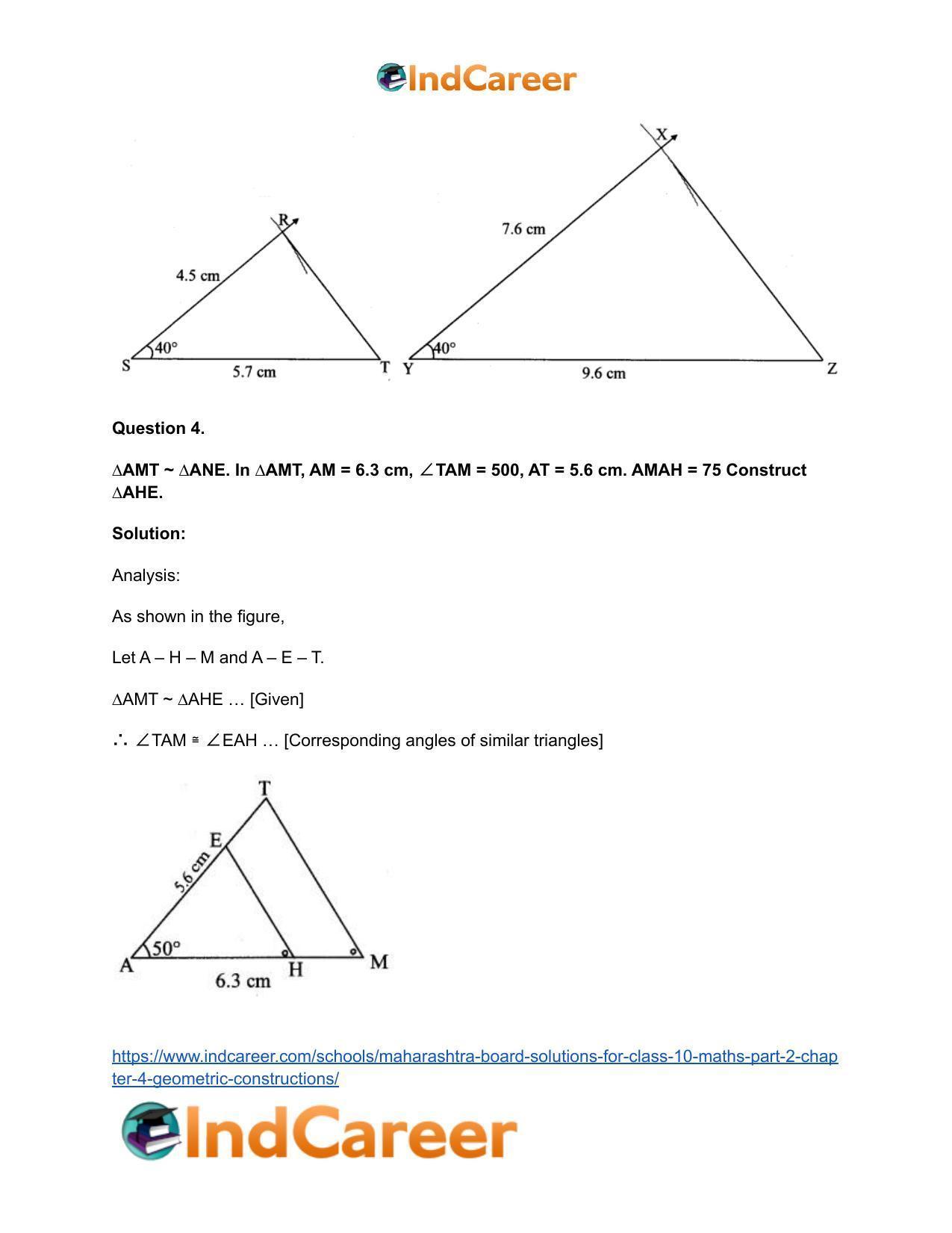 Maharashtra Board Solutions for Class 10-Maths (Part 2): Chapter 4- Geometric Constructions - Page 8