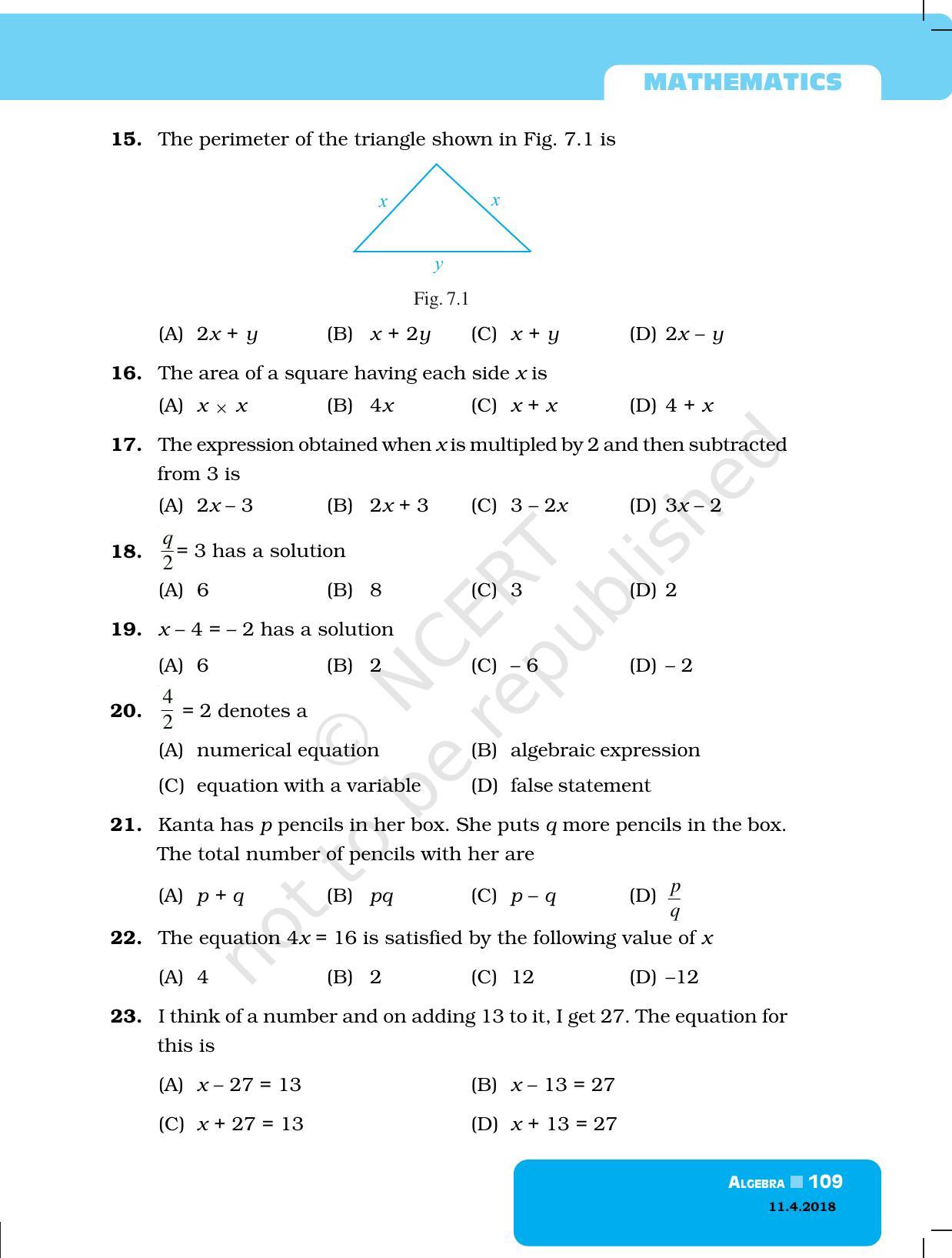 NCERT Exemplar Book for Class 6 Maths: Chapter 7-Algebra - Page 5