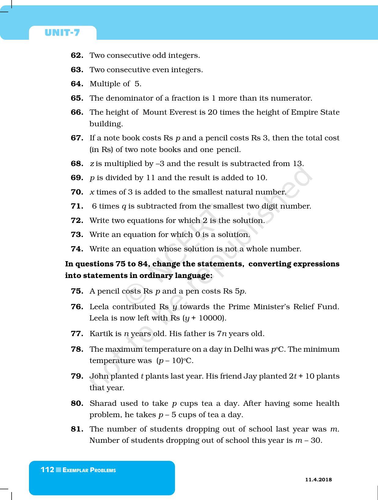 NCERT Exemplar Book for Class 6 Maths: Chapter 7-Algebra - Page 8