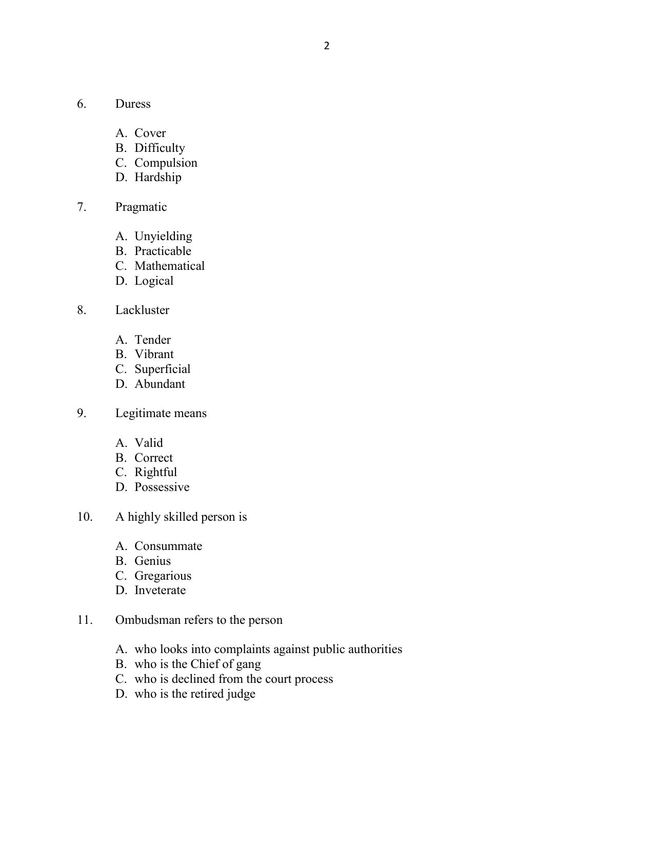 CUSAT CAT 2016 5 year LLB Question Paper - Page 2