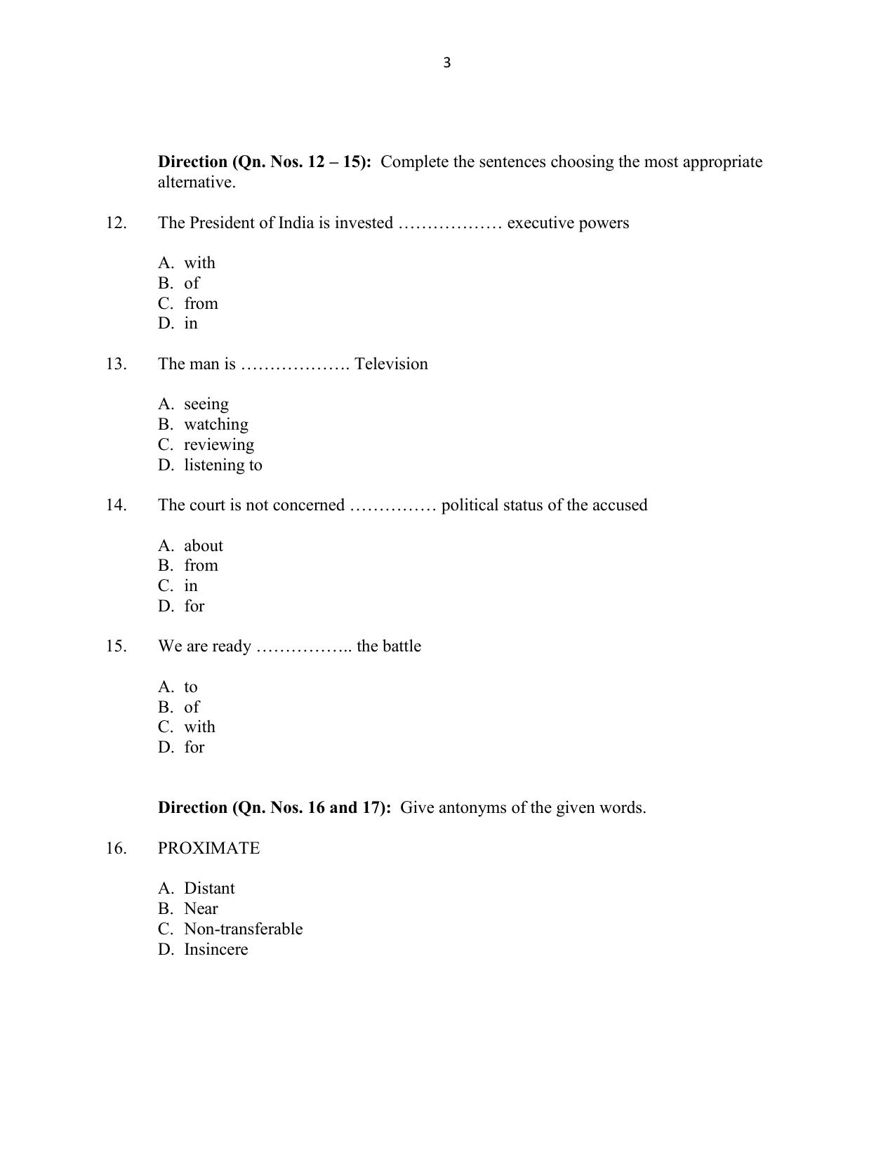 CUSAT CAT 2016 5 year LLB Question Paper - Page 3
