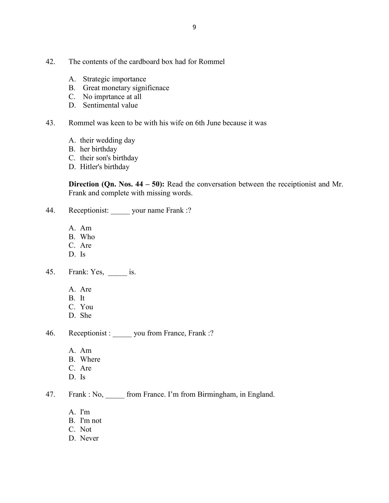 CUSAT CAT 2016 5 year LLB Question Paper - Page 9