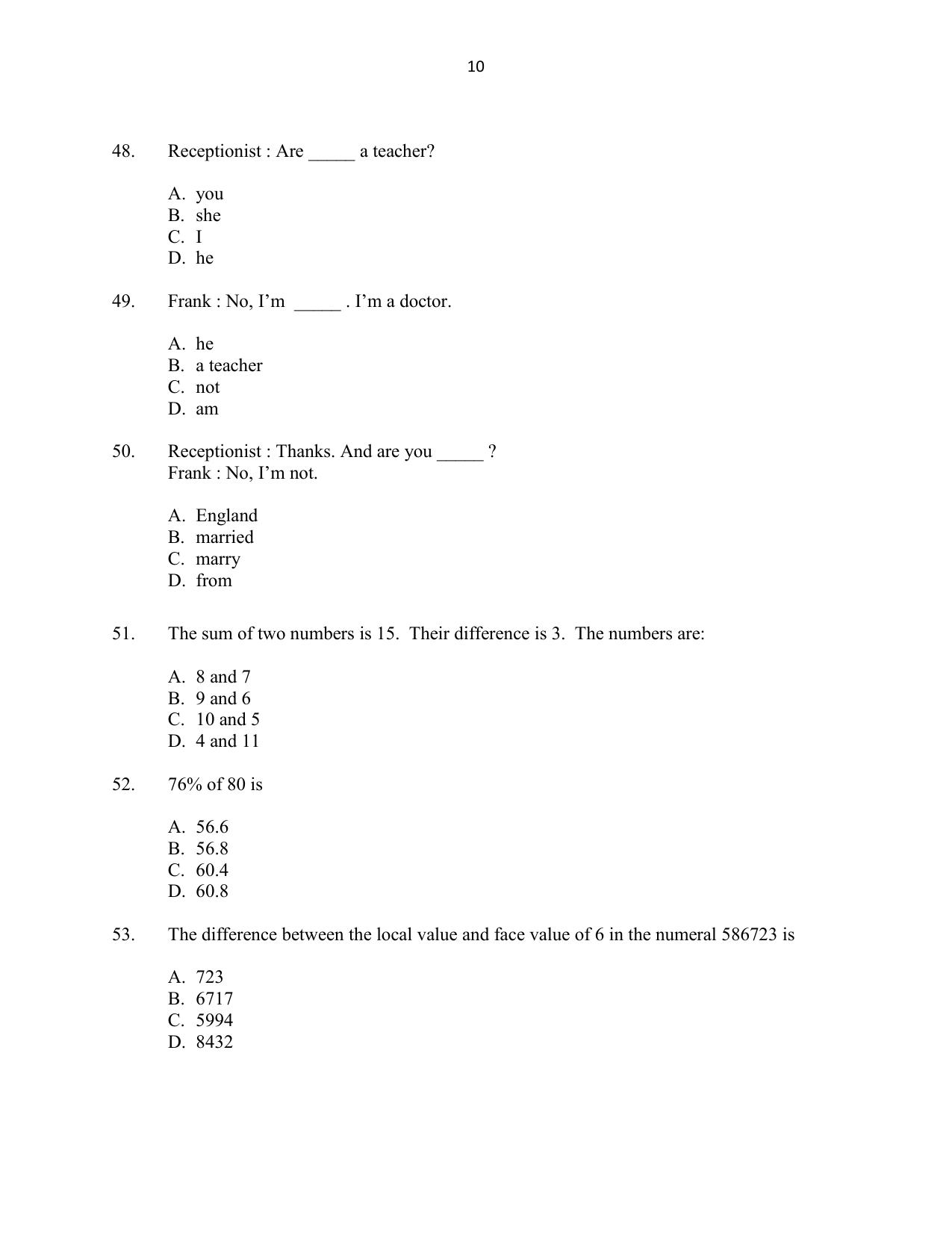 CUSAT CAT 2016 5 year LLB Question Paper - Page 10