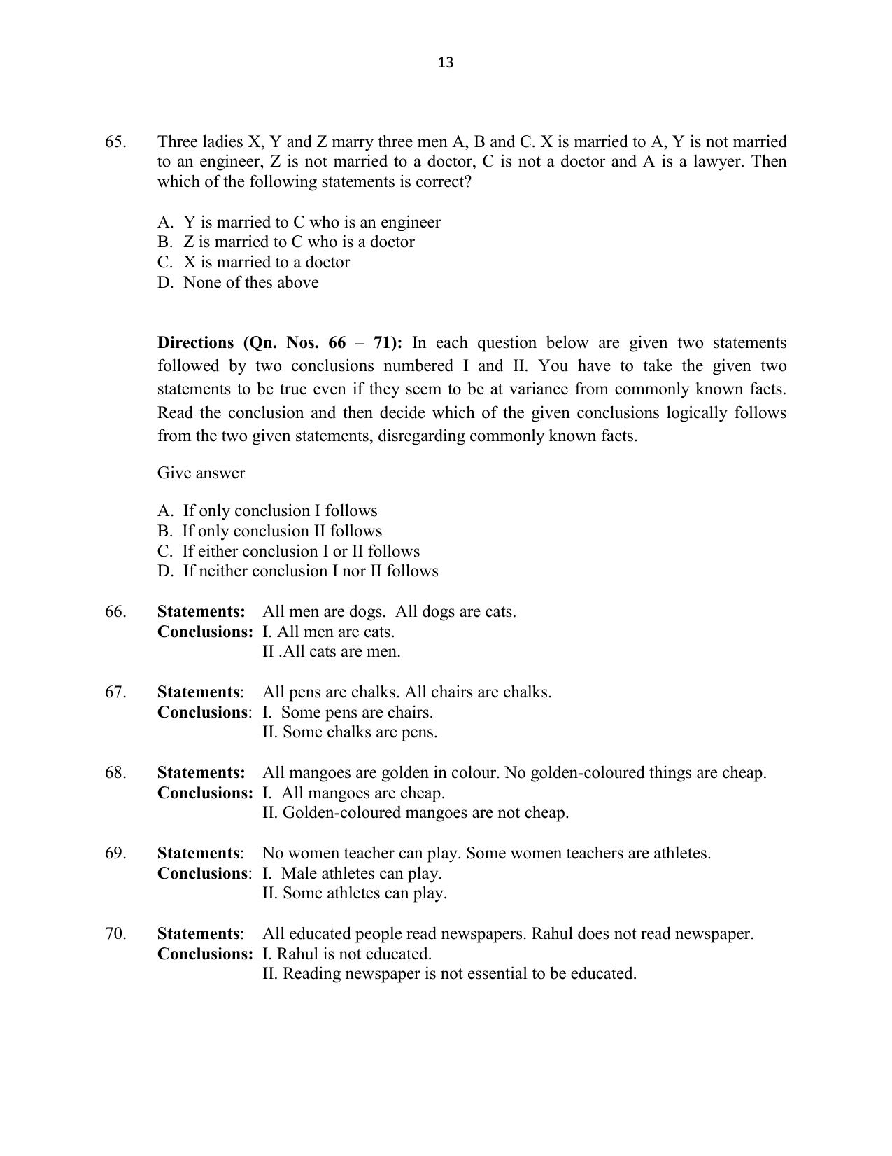 CUSAT CAT 2016 5 year LLB Question Paper - Page 13
