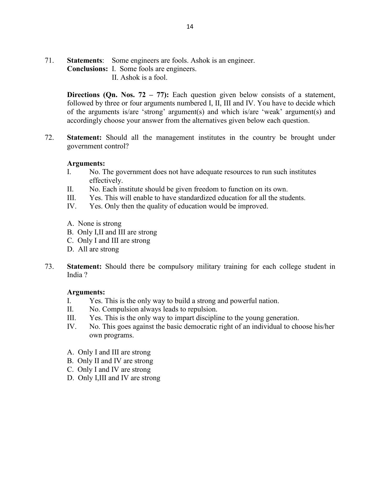 CUSAT CAT 2016 5 year LLB Question Paper - Page 14