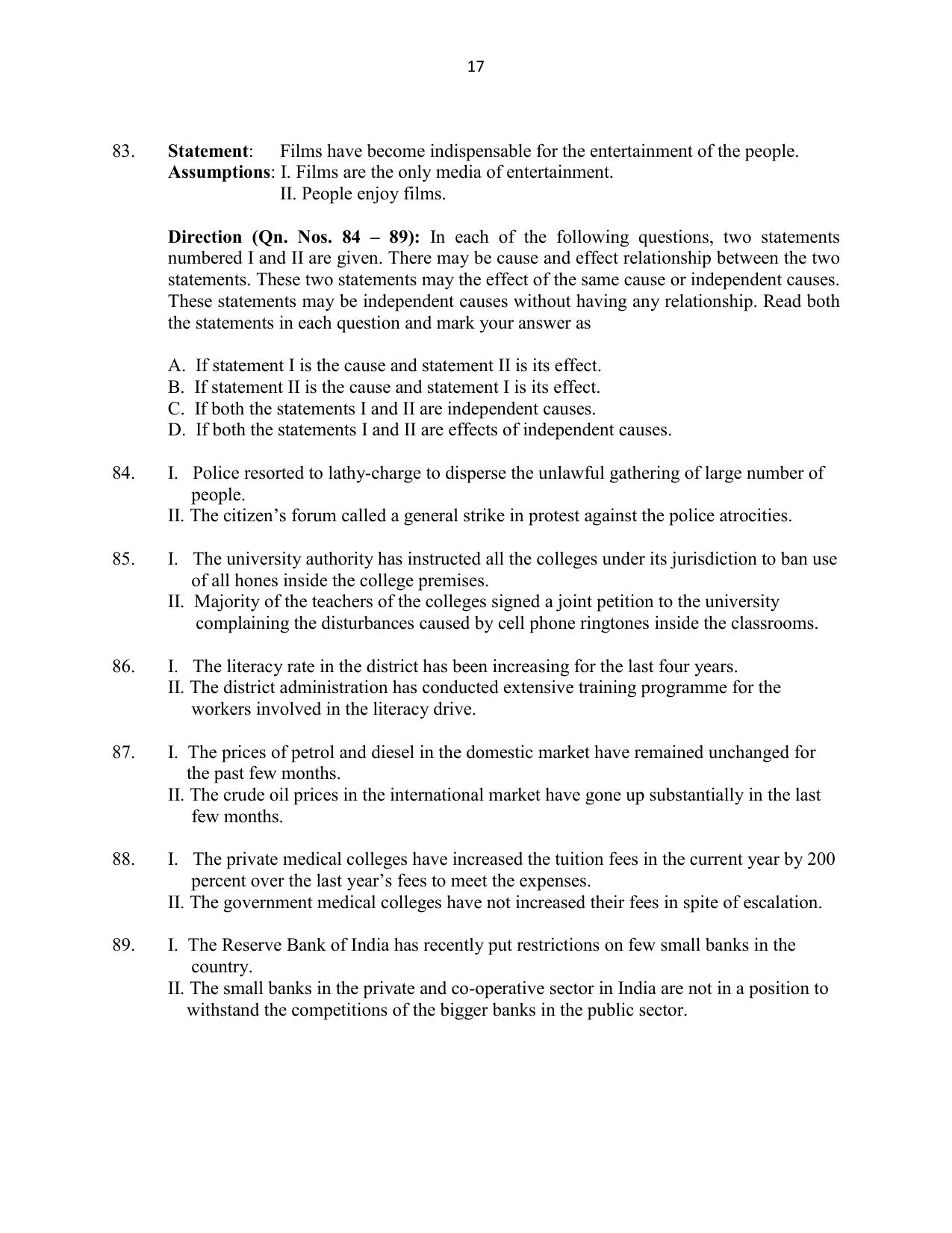 CUSAT CAT 2016 5 year LLB Question Paper - Page 17