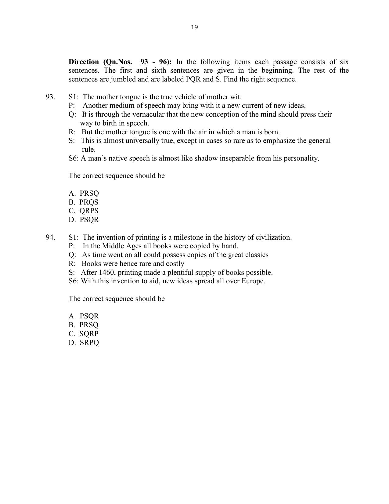 CUSAT CAT 2016 5 year LLB Question Paper - Page 19