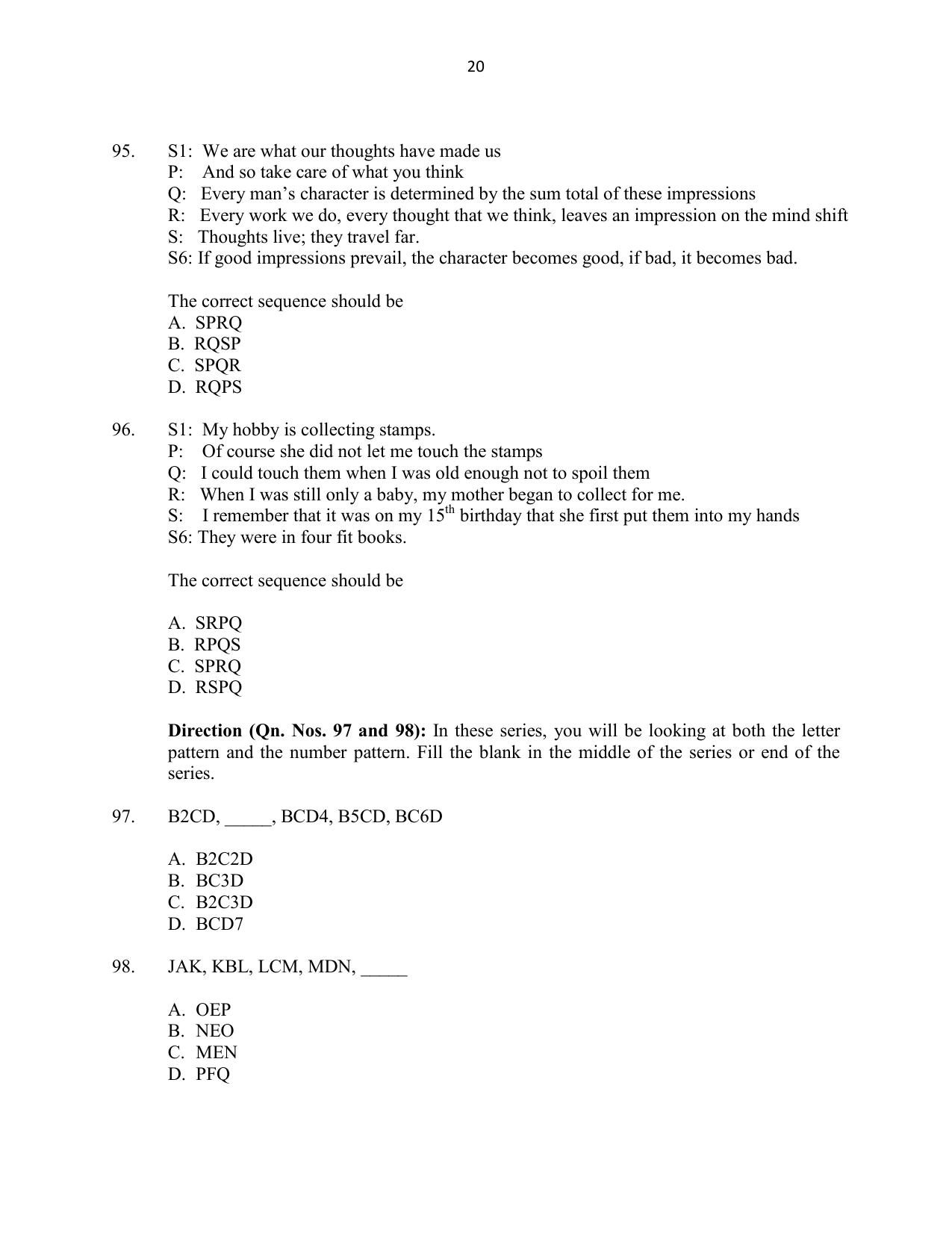 CUSAT CAT 2016 5 year LLB Question Paper - Page 20