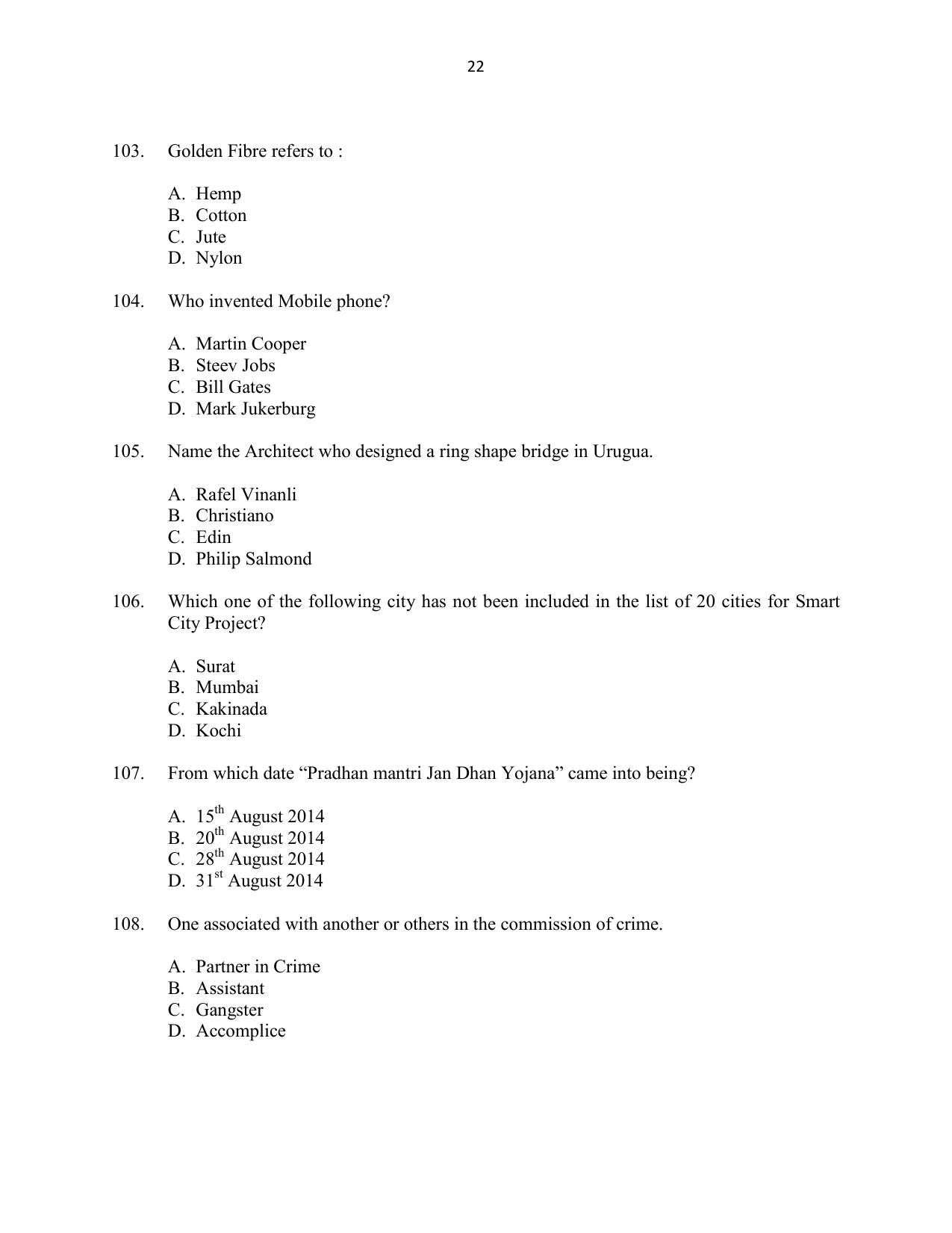 CUSAT CAT 2016 5 year LLB Question Paper - Page 22