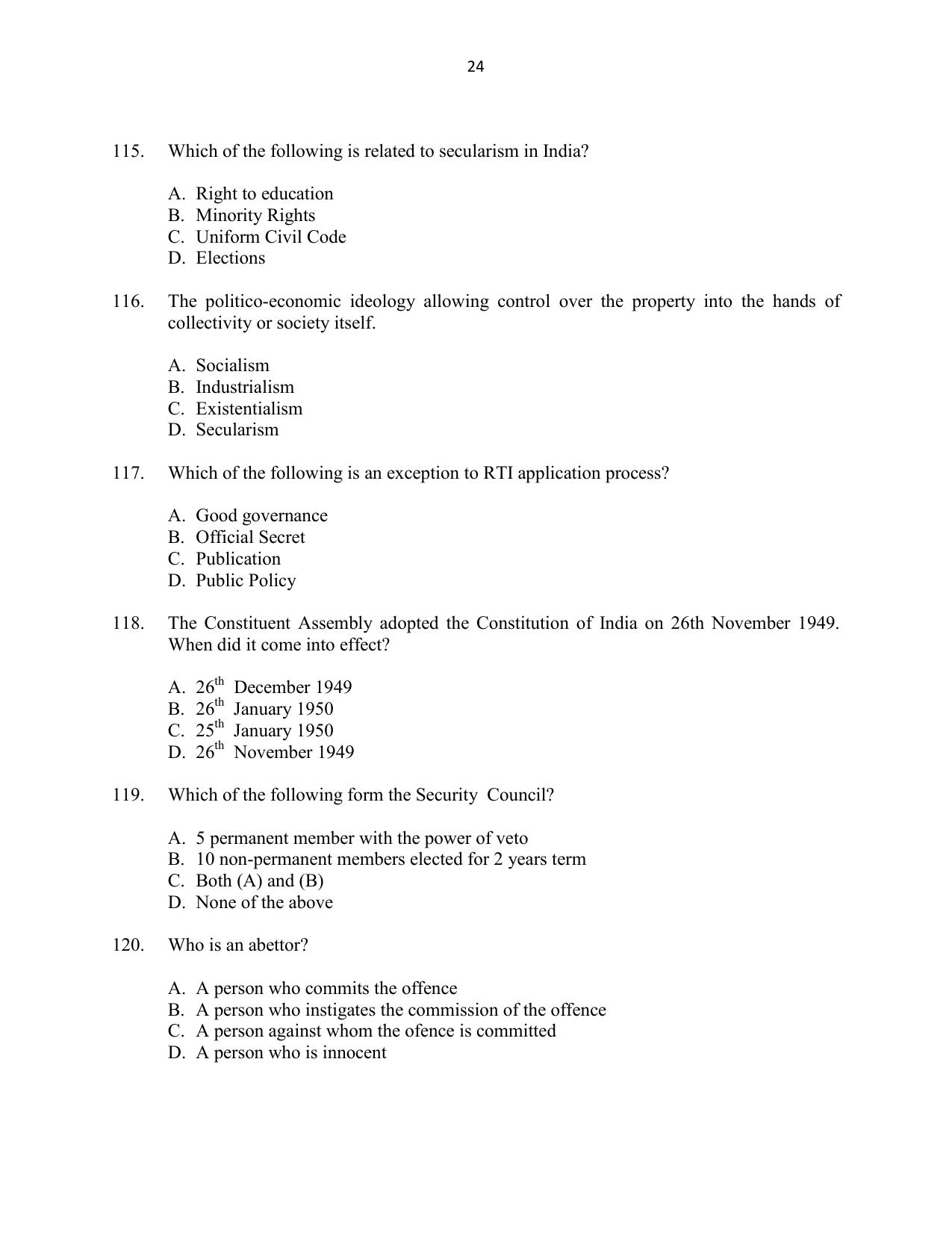 CUSAT CAT 2016 5 year LLB Question Paper - Page 24