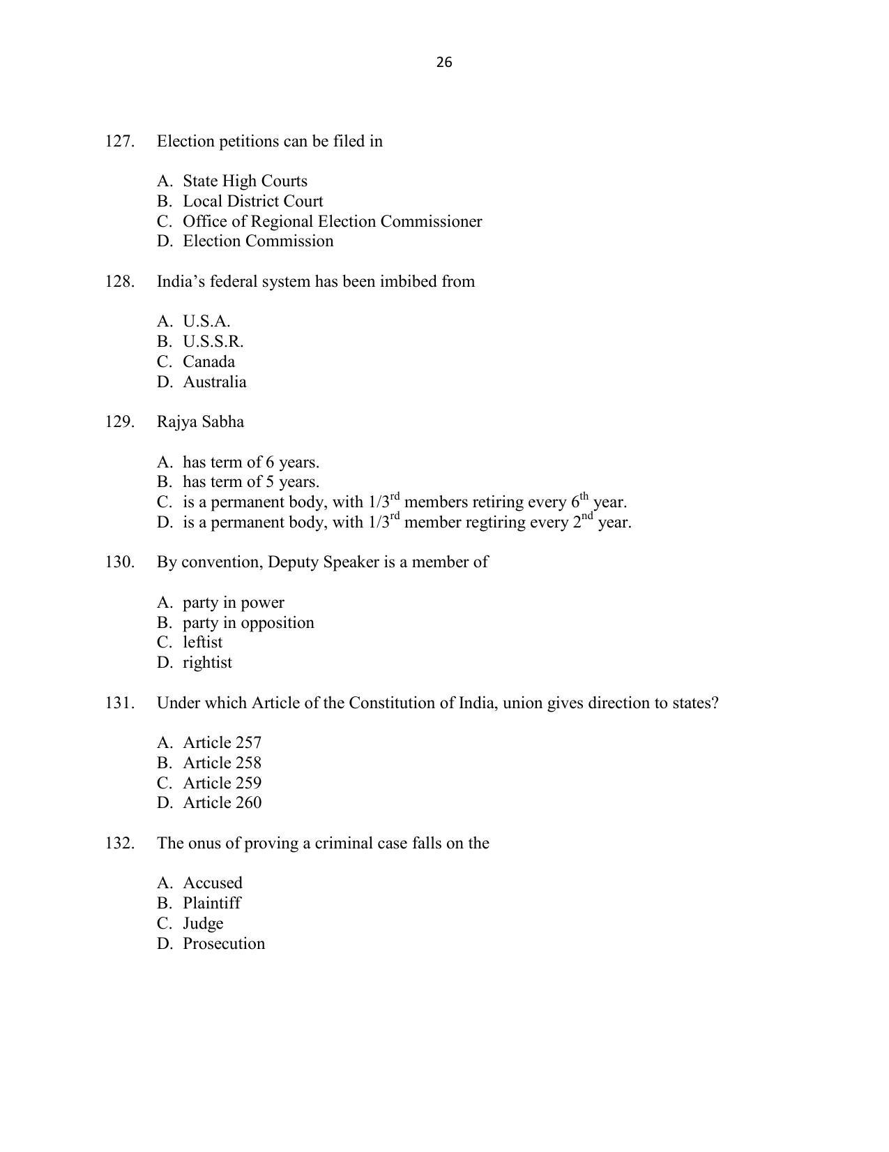 CUSAT CAT 2016 5 year LLB Question Paper - Page 26
