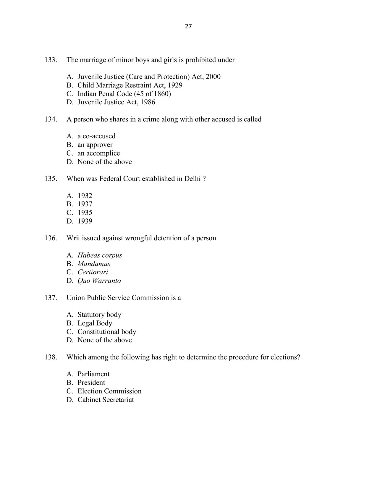 CUSAT CAT 2016 5 year LLB Question Paper - Page 27