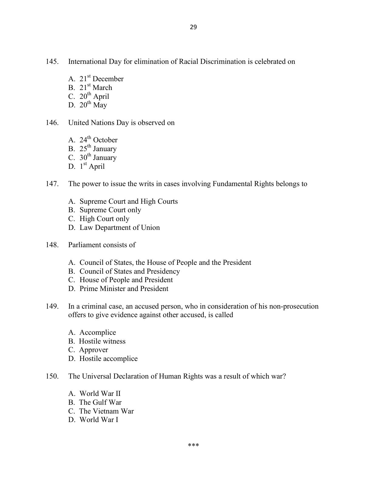 CUSAT CAT 2016 5 year LLB Question Paper - Page 29