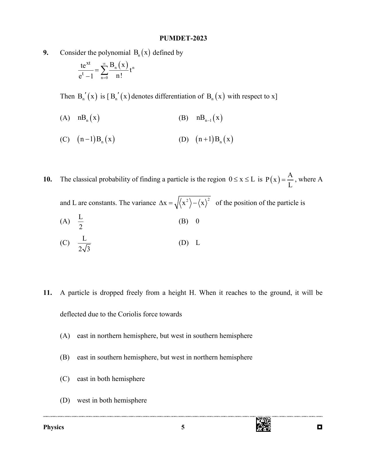 PUBDET 2023 Physics/Astrophysics 1 Question Paper - Page 5