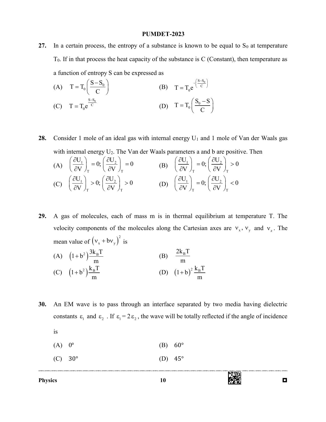 PUBDET 2023 Physics/Astrophysics 1 Question Paper - Page 10