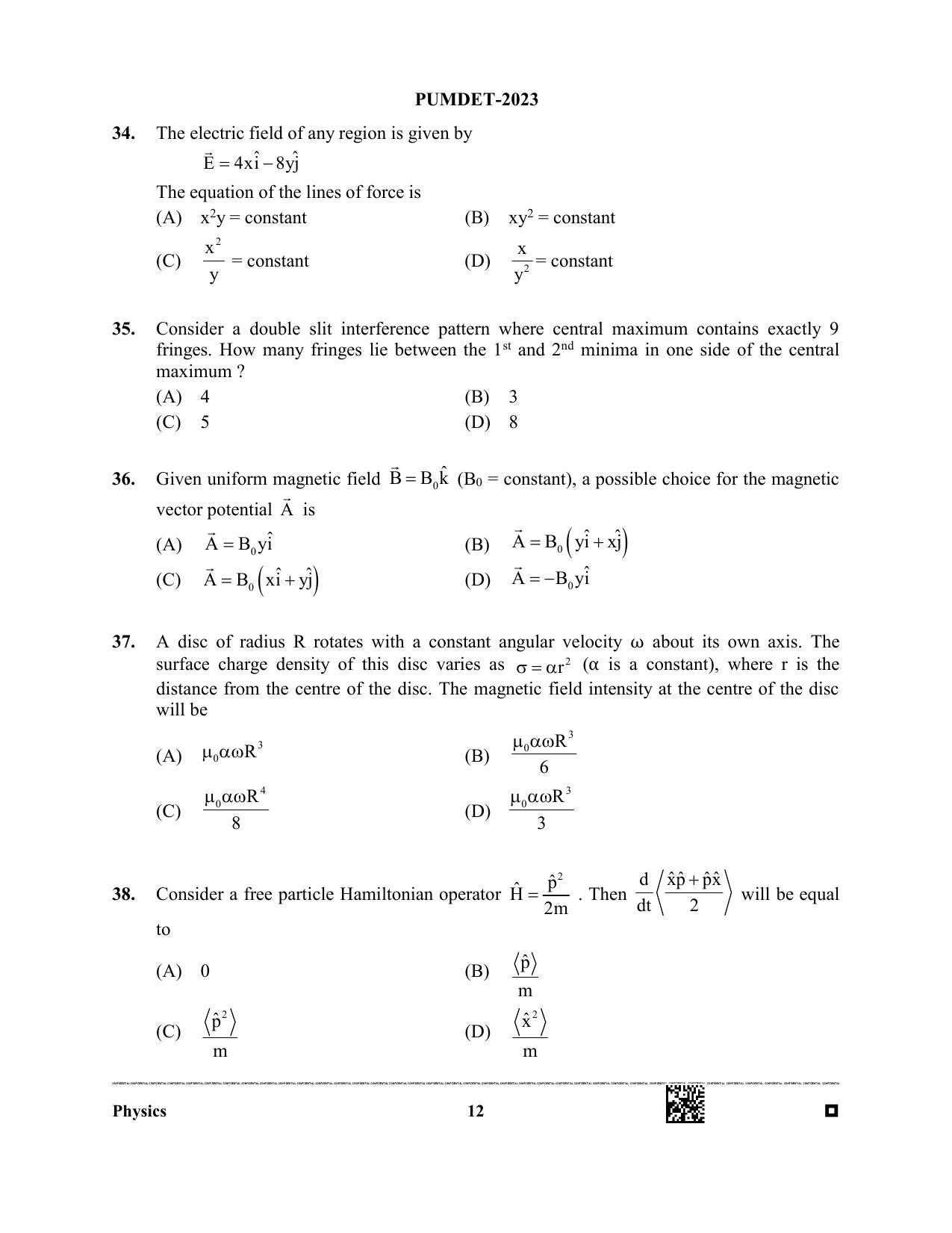 PUBDET 2023 Physics/Astrophysics 1 Question Paper - Page 12