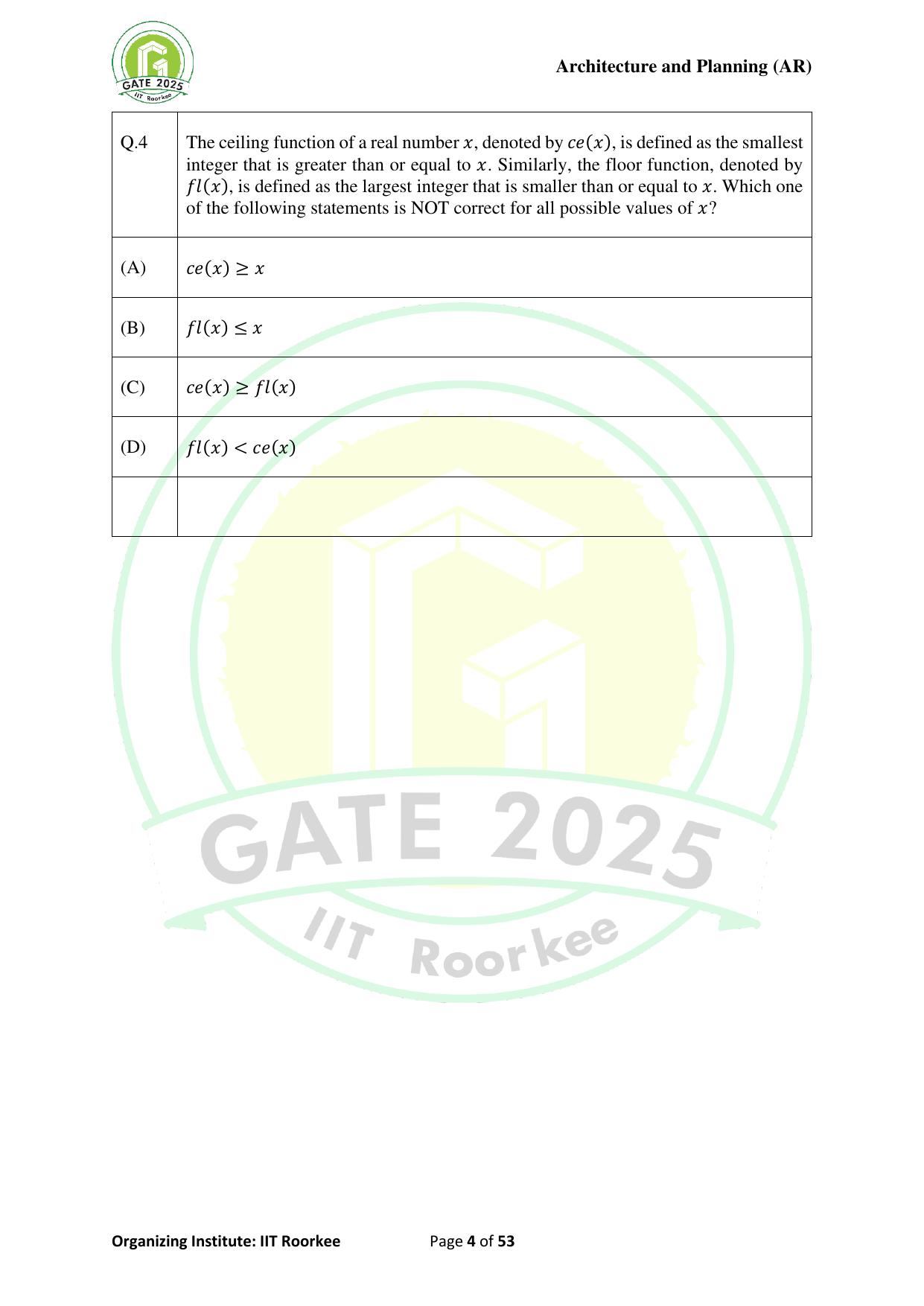 GATE 2025 Architecture and Planning (AR) Question Paper - Page 4