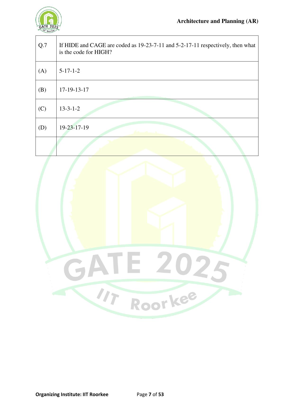 GATE 2025 Architecture and Planning (AR) Question Paper - Page 7