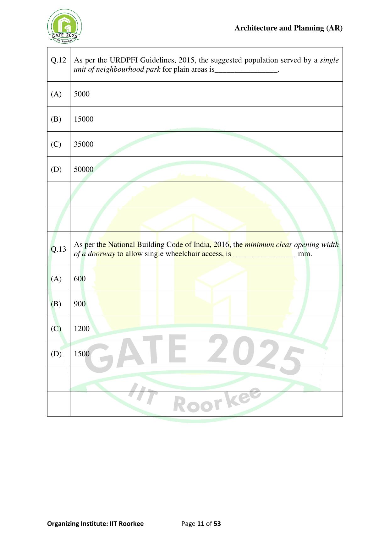 GATE 2025 Architecture and Planning (AR) Question Paper - Page 11