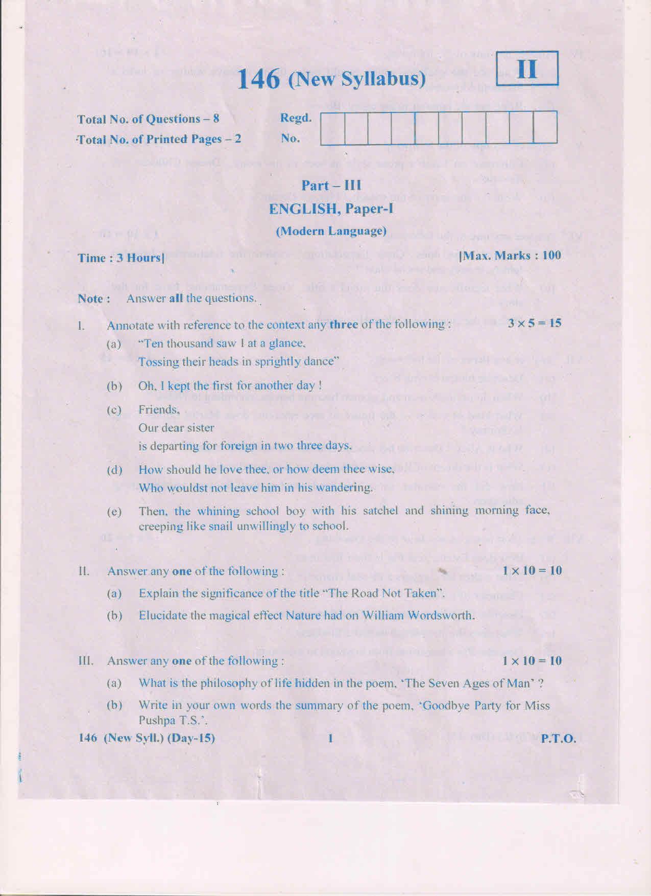 AP Inter 1st Year English ML-I (New) March-2019-General Question Paper - Page 1