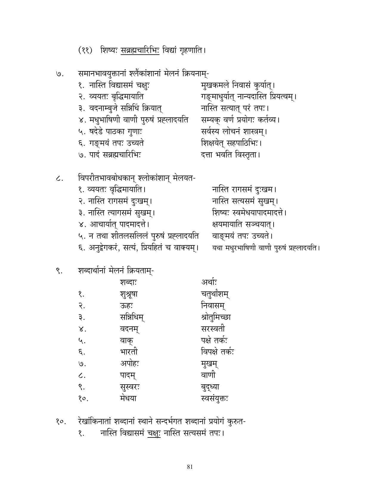 CBSE Worksheets for Class 10 Sanskrit Assignment 7 - Page 81
