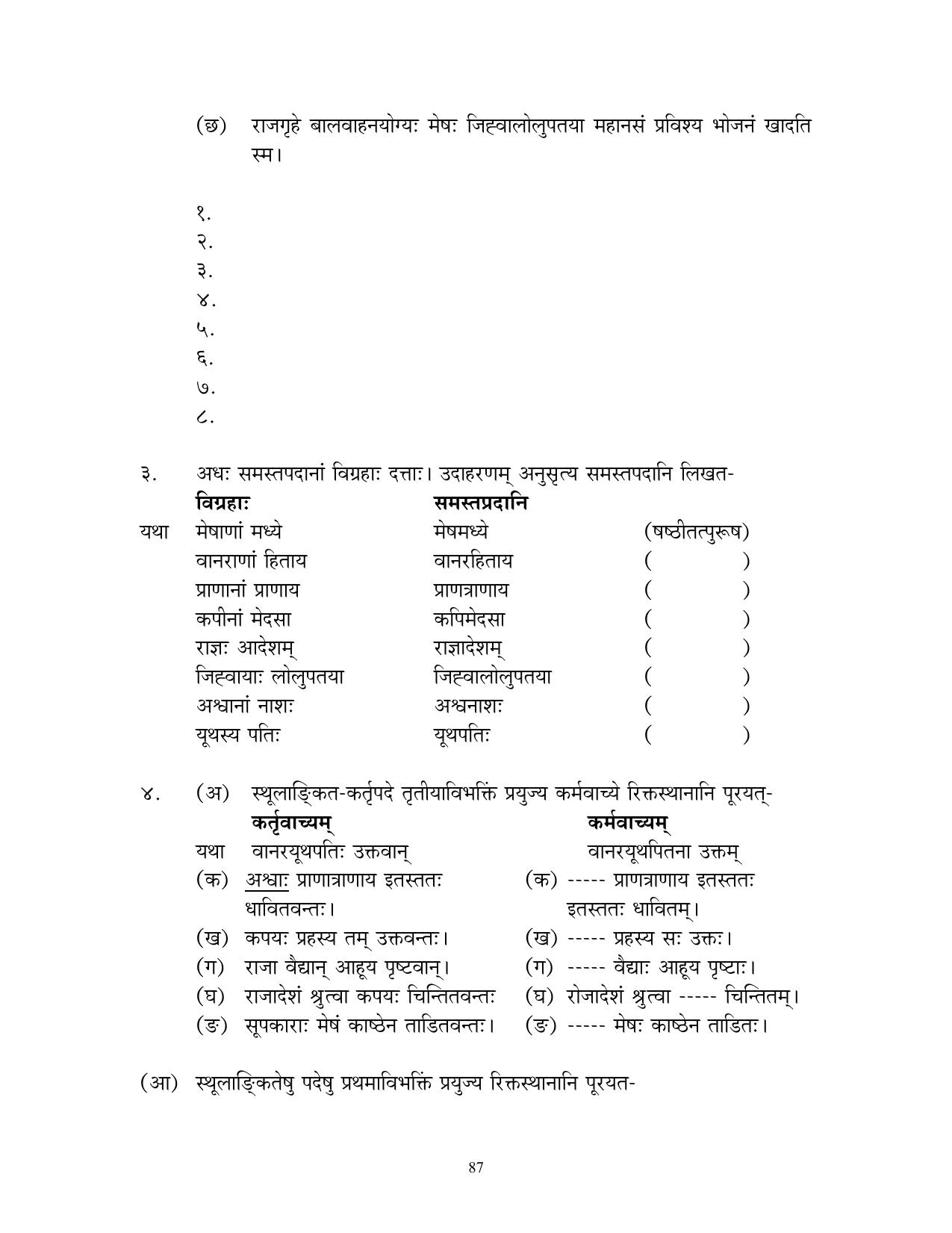 CBSE Worksheets for Class 10 Sanskrit Assignment 7 - Page 87
