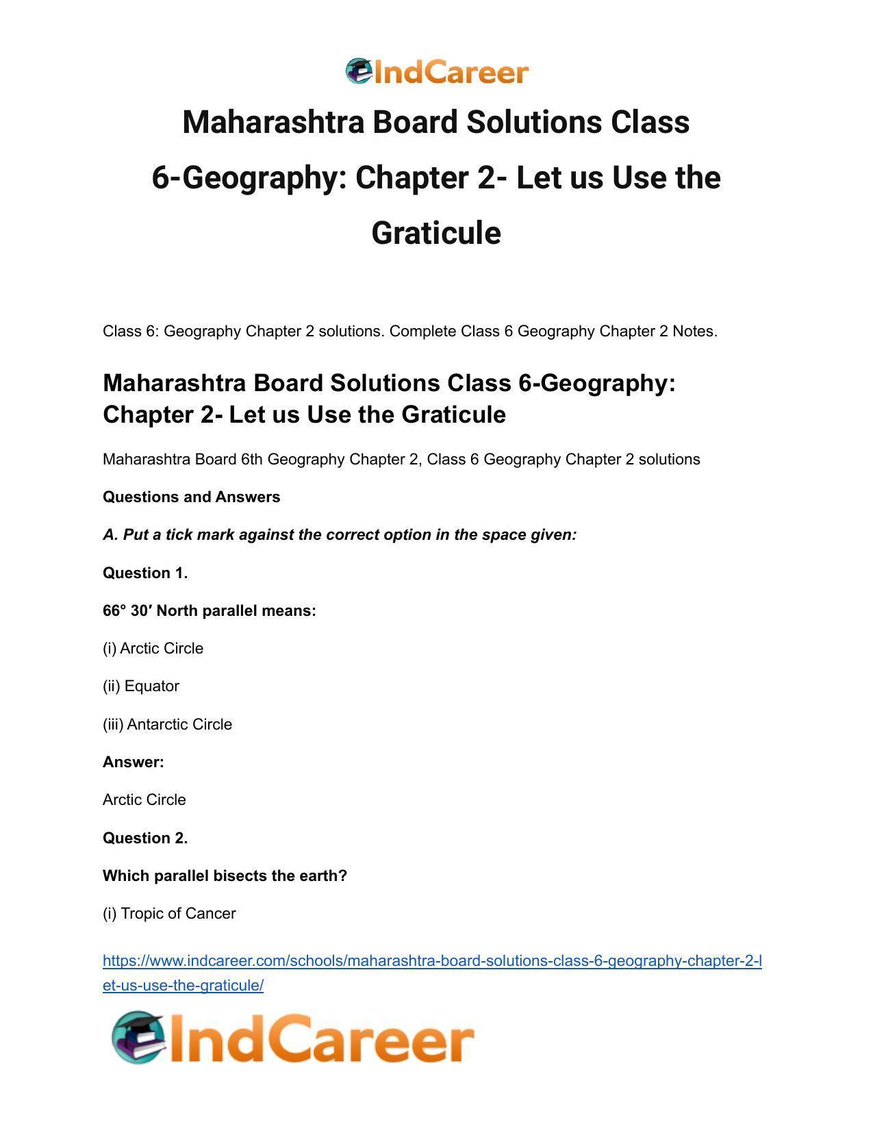 Maharashtra Board Solutions Class 6-Geography: Chapter 2- Let us Use the Graticule - Page 2
