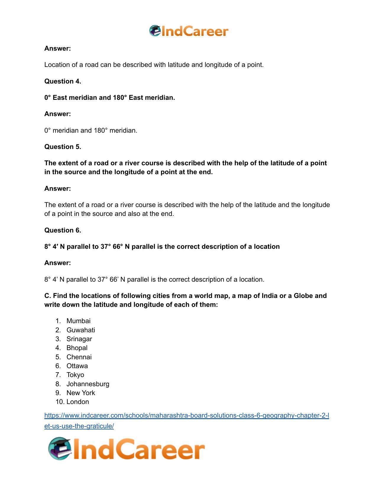 Maharashtra Board Solutions Class 6-Geography: Chapter 2- Let us Use the Graticule - Page 5