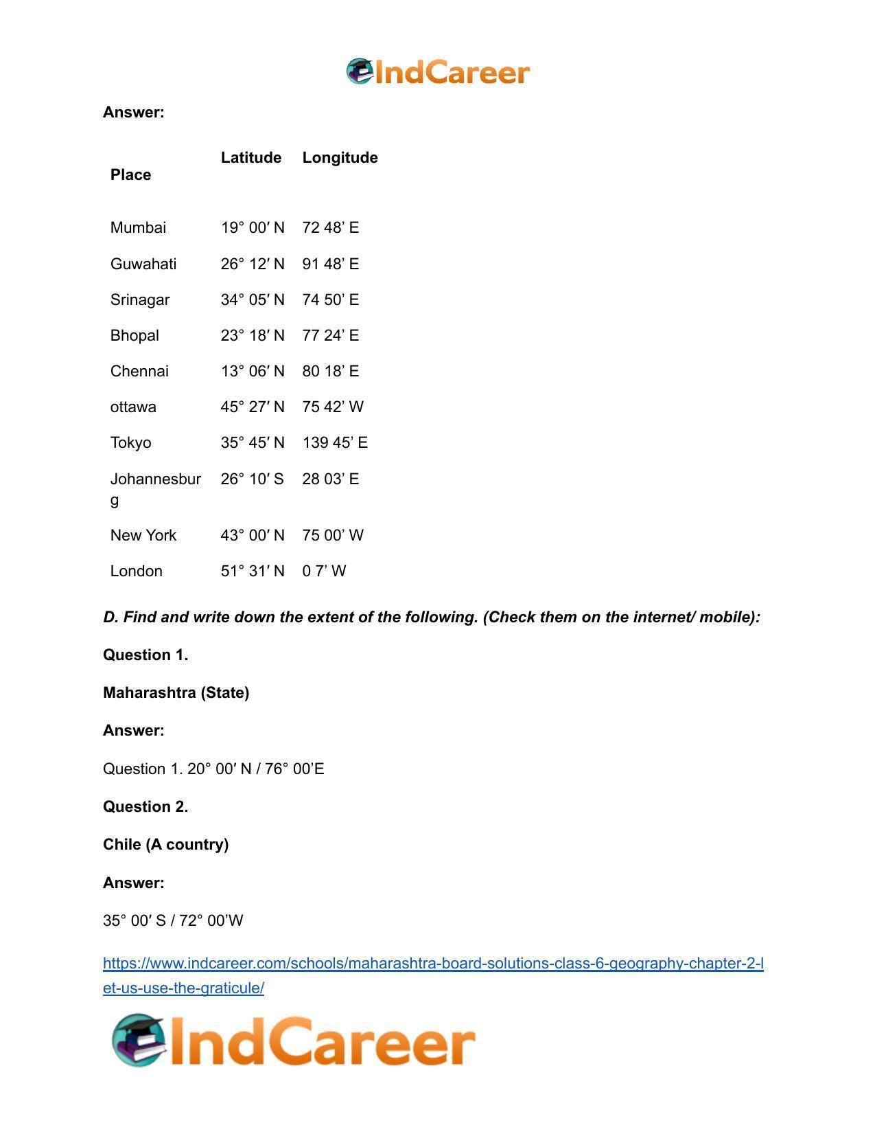 Maharashtra Board Solutions Class 6-Geography: Chapter 2- Let us Use the Graticule - Page 6