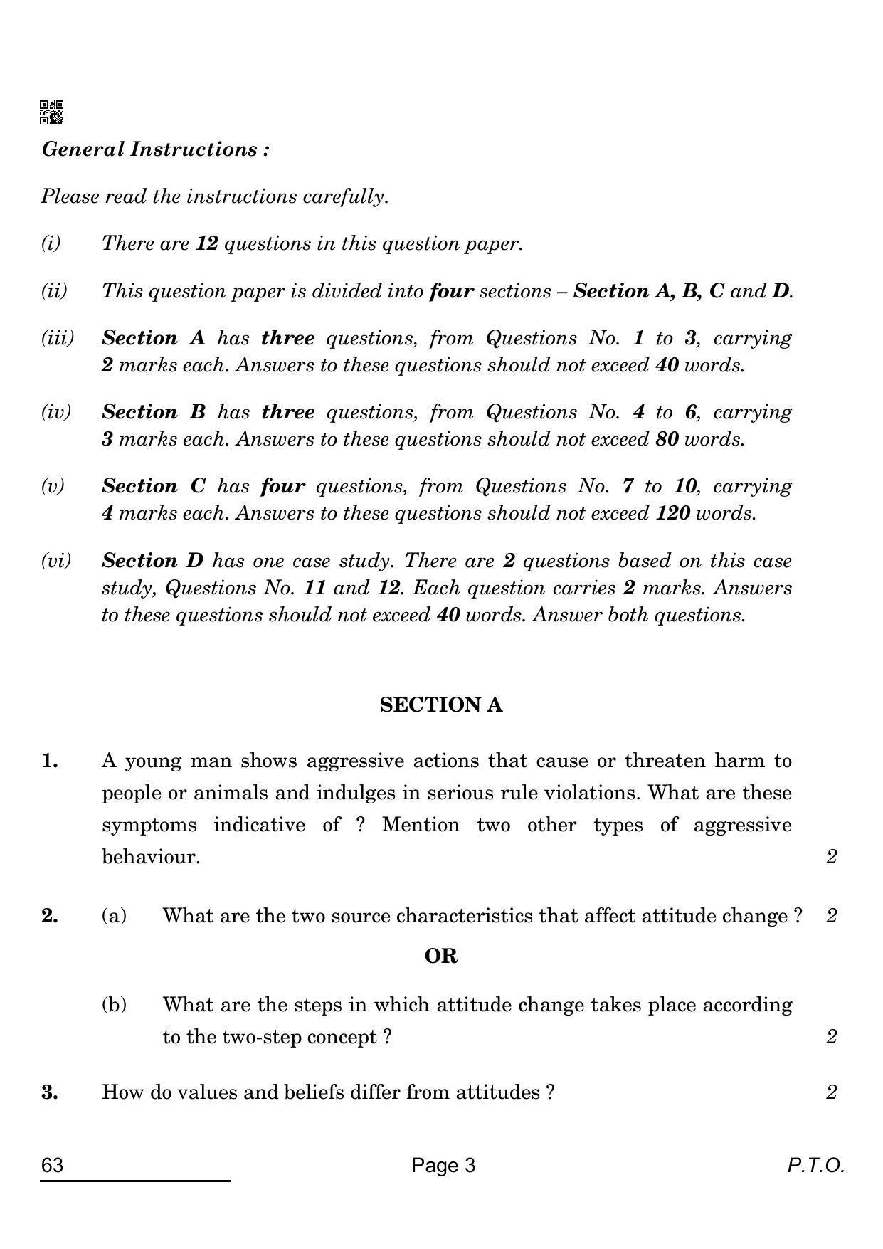 CBSE Class 12 63 Psychology 2022 Compartment Question Paper - Page 3