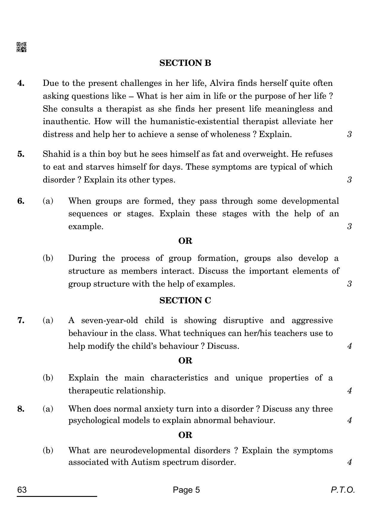 CBSE Class 12 63 Psychology 2022 Compartment Question Paper - Page 5