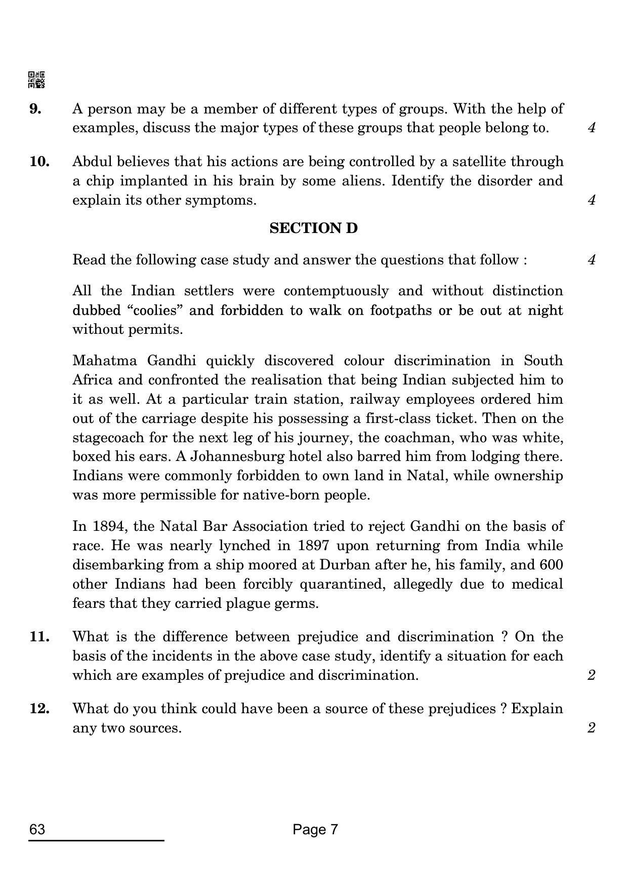 CBSE Class 12 63 Psychology 2022 Compartment Question Paper - Page 7
