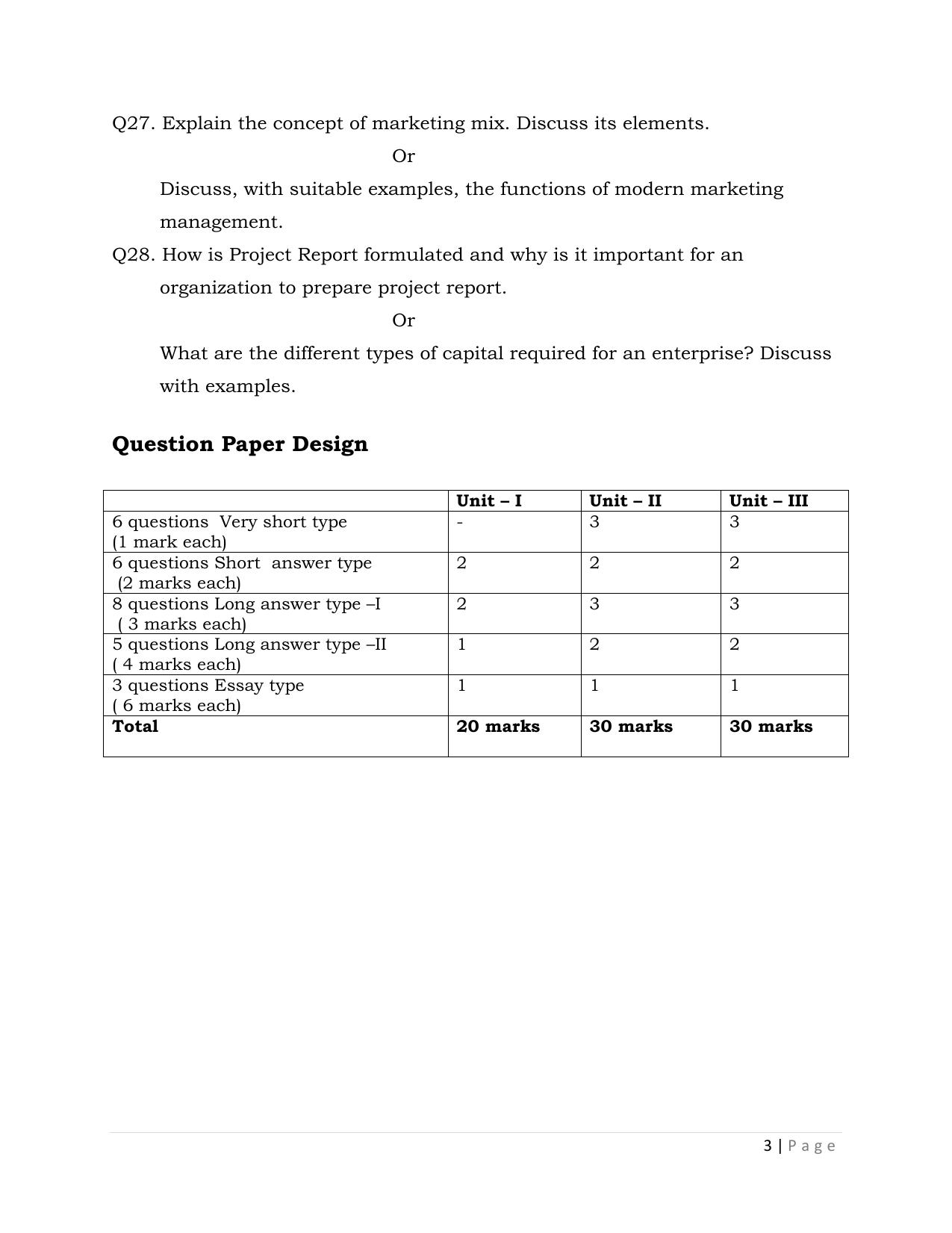 JKBOSE Class 12 Entrepreneurship Model Question Paper - Page 3