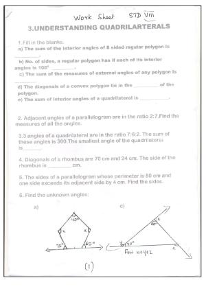 CBSE Worksheets for Class 8 Mathematics Understanding Quadrilaterals Assignment 6